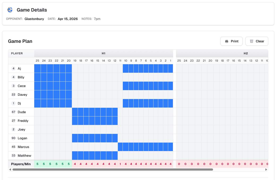 Soccer substitution planner